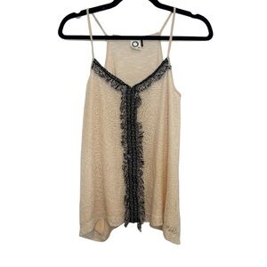 Akemi + Kin Anthropologie Lace Fringe Tank Top XS Boho Cream Black